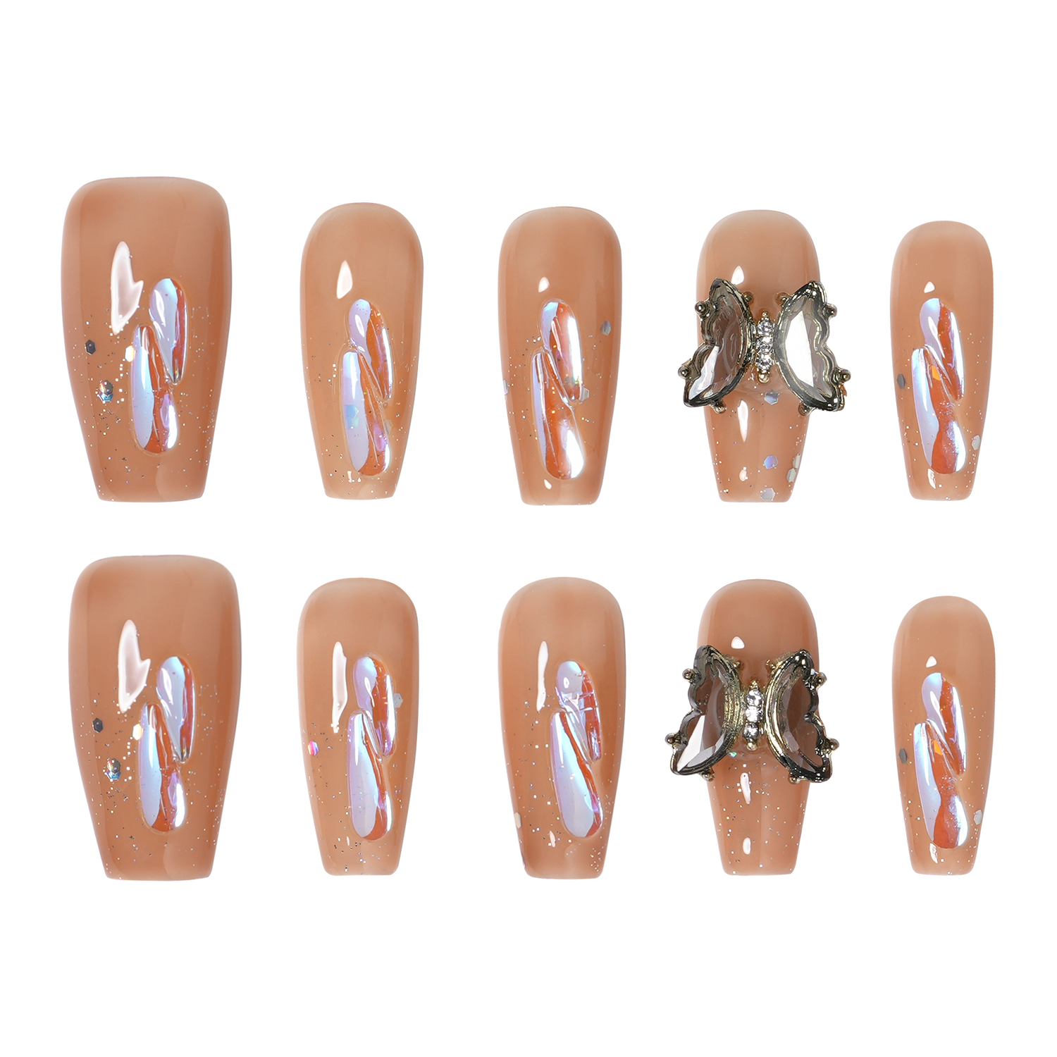 Gilded Flutter - Medium Coffin Press-On Nails