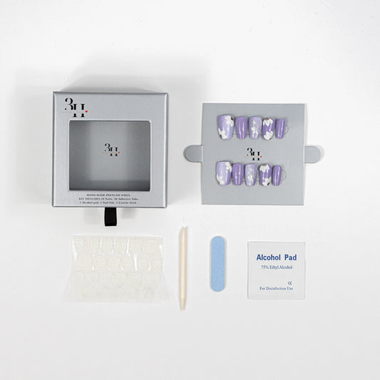 3H Luxury Handmade Press-on Nails - Lavender Brushstrokes