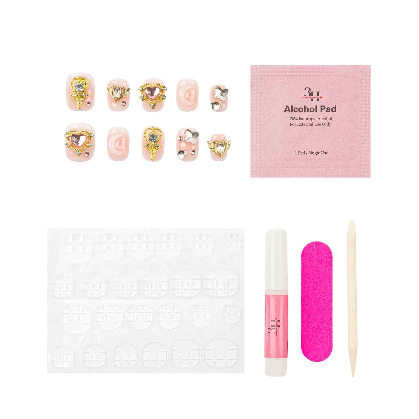 3H Luxury Handmade Press-on Nails - Jeweled Petals