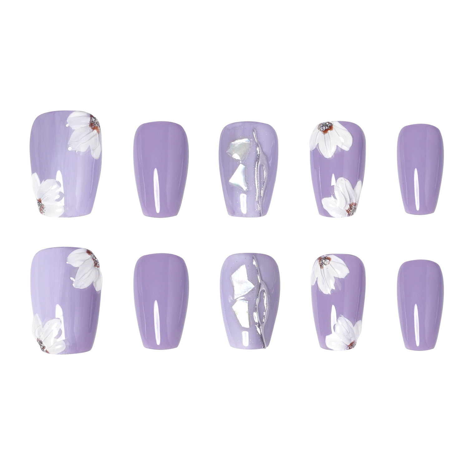 Lavender Brushstrokes - Medium Squoval Press-On Nails