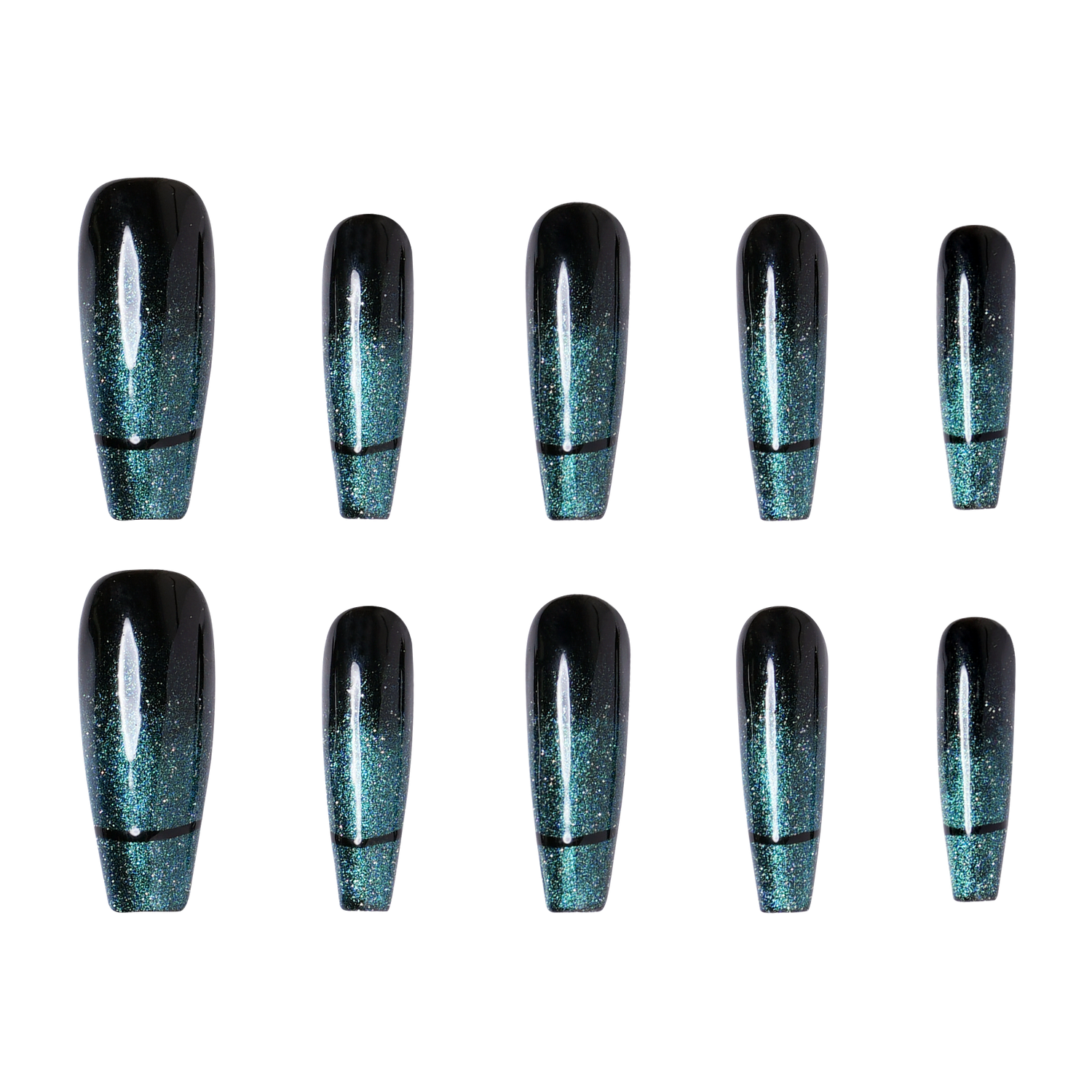 Oceanic Aura long coffin press-on nails by 3H Nails, featuring a sleek ocean-inspired design for elegant nail fashion.