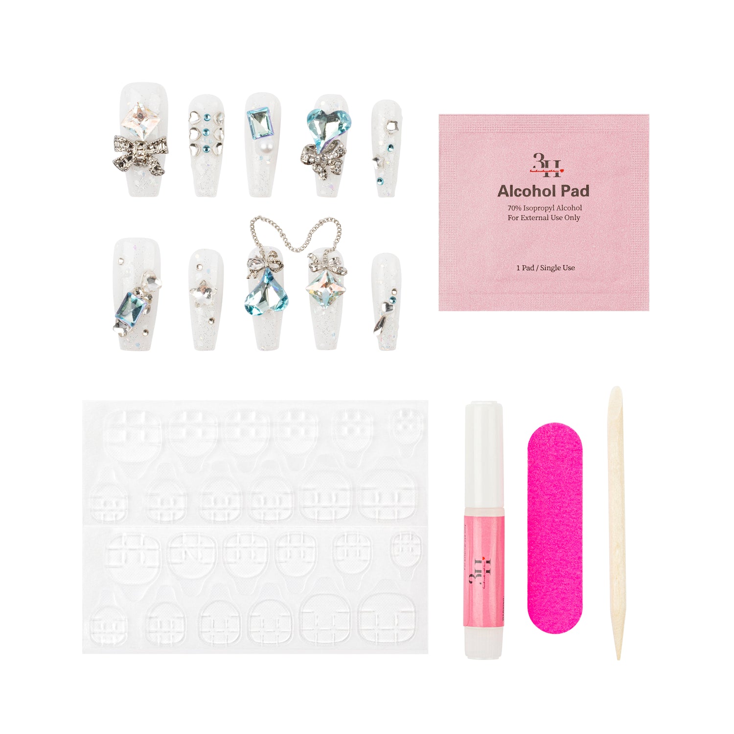 3H Luxury Handmade Press-on Nails - Crystal Blue Glam - 3H Nails