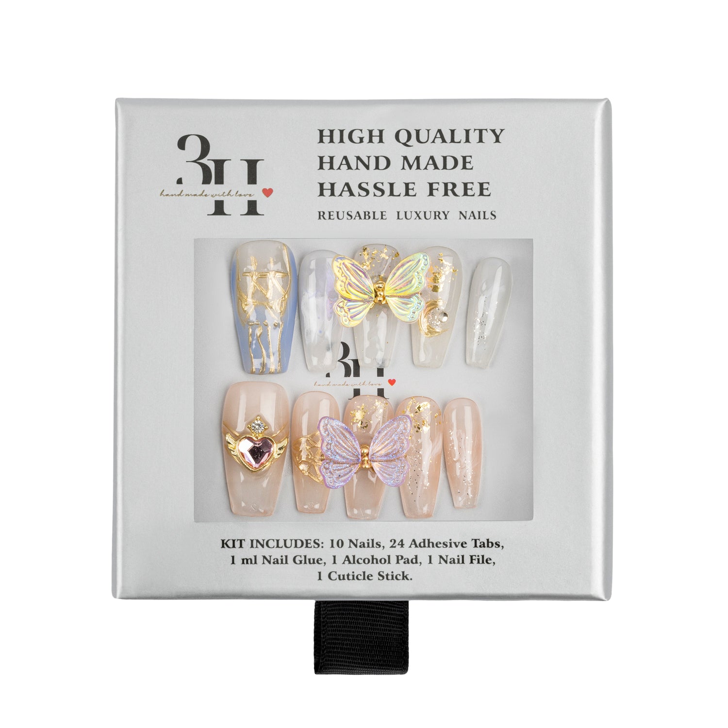 3H Luxury Handmade Press-on Nails - Butterfly Charm - 3H Nails