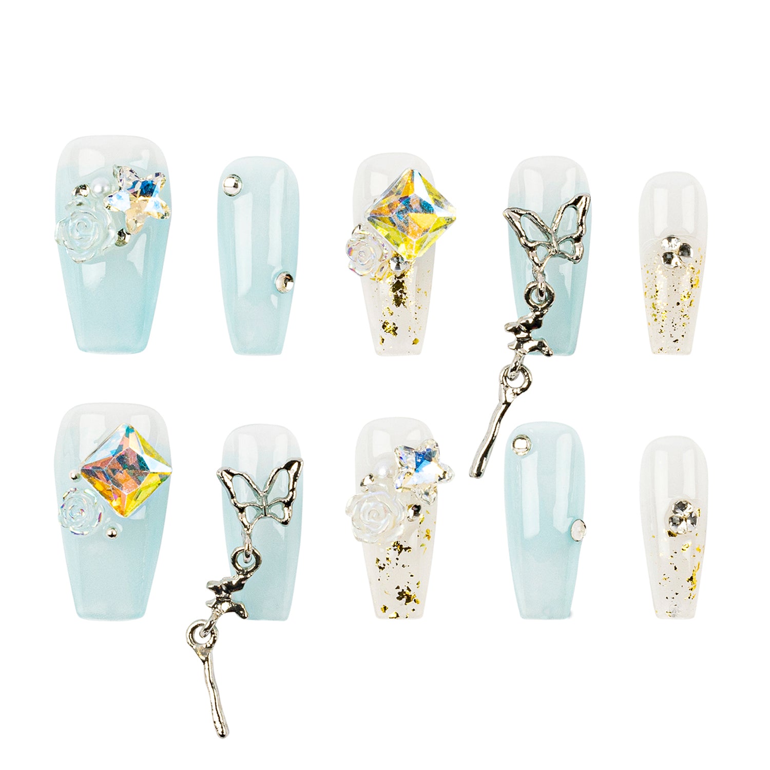 3H Luxury Handmade Press-on Nails - Crystal-Butterfly - 3H Nails