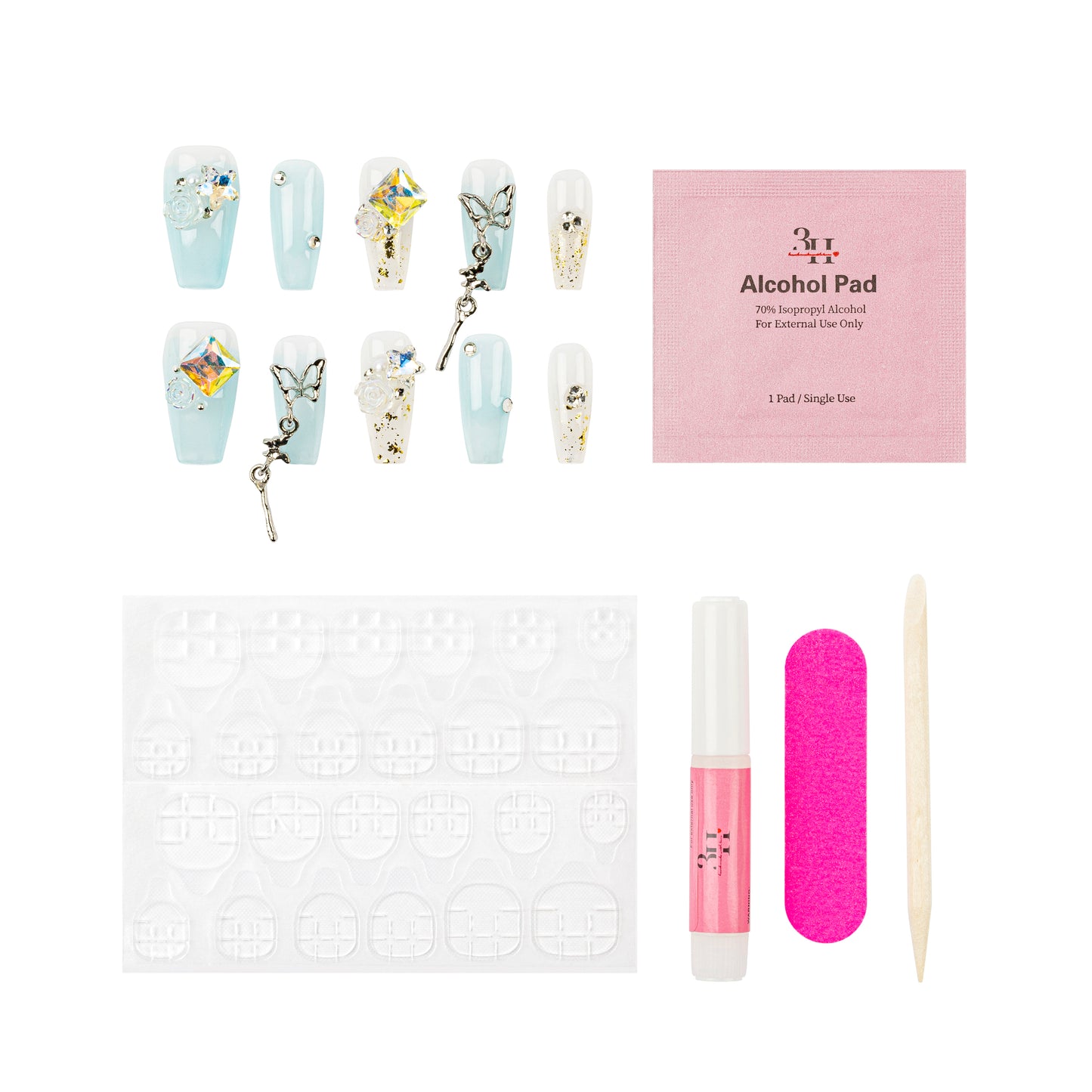 3H Luxury Handmade Press-on Nails - Crystal Butterfly