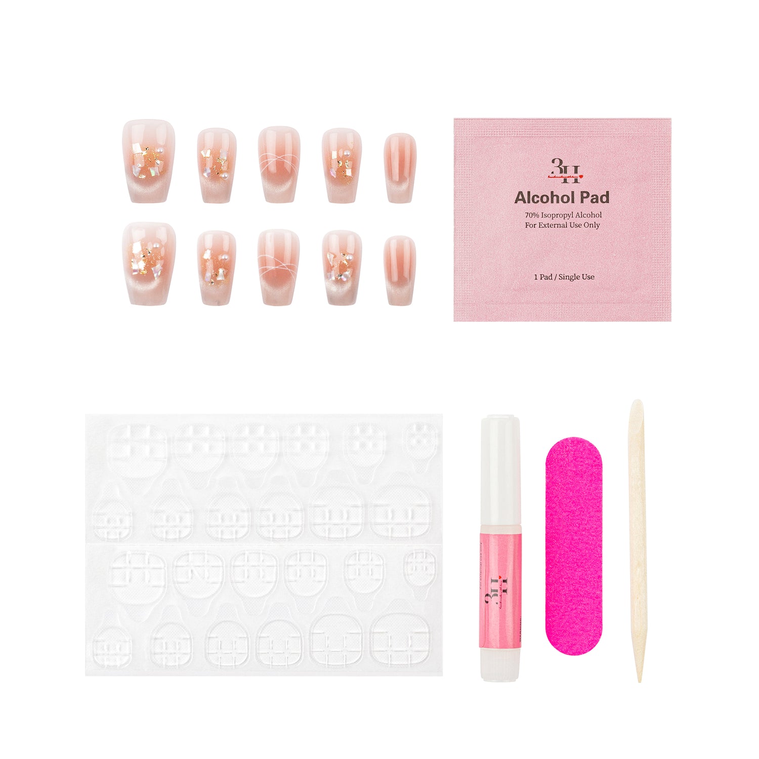 3H Luxury Handmade Press-on Nails - Rosy Glow - 3H Nails
