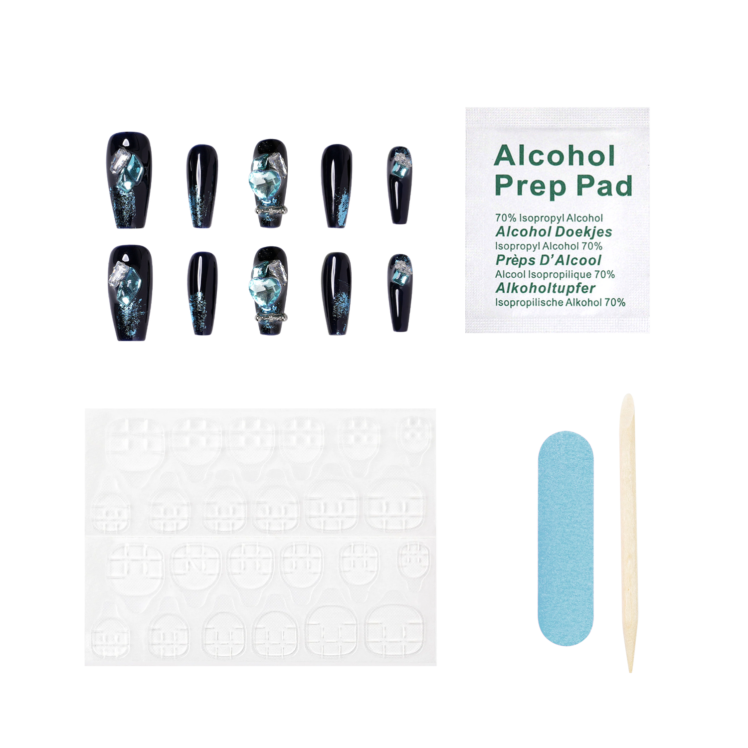 Midnight Turquoise - Medium Coffin Press-On Nails