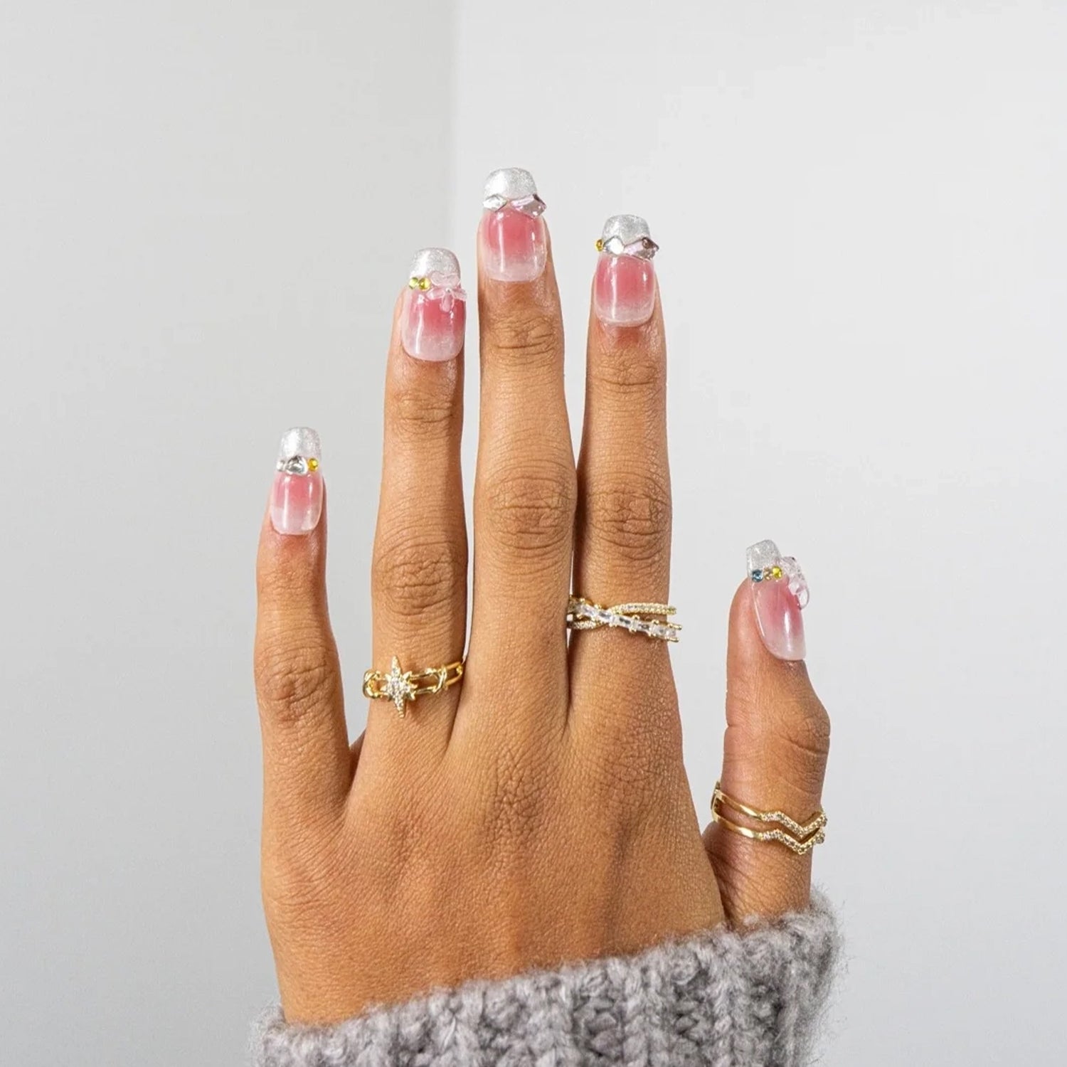 3H Luxury Handmade Press-on Nails - Pink Flower Sparkle - 3H Nails