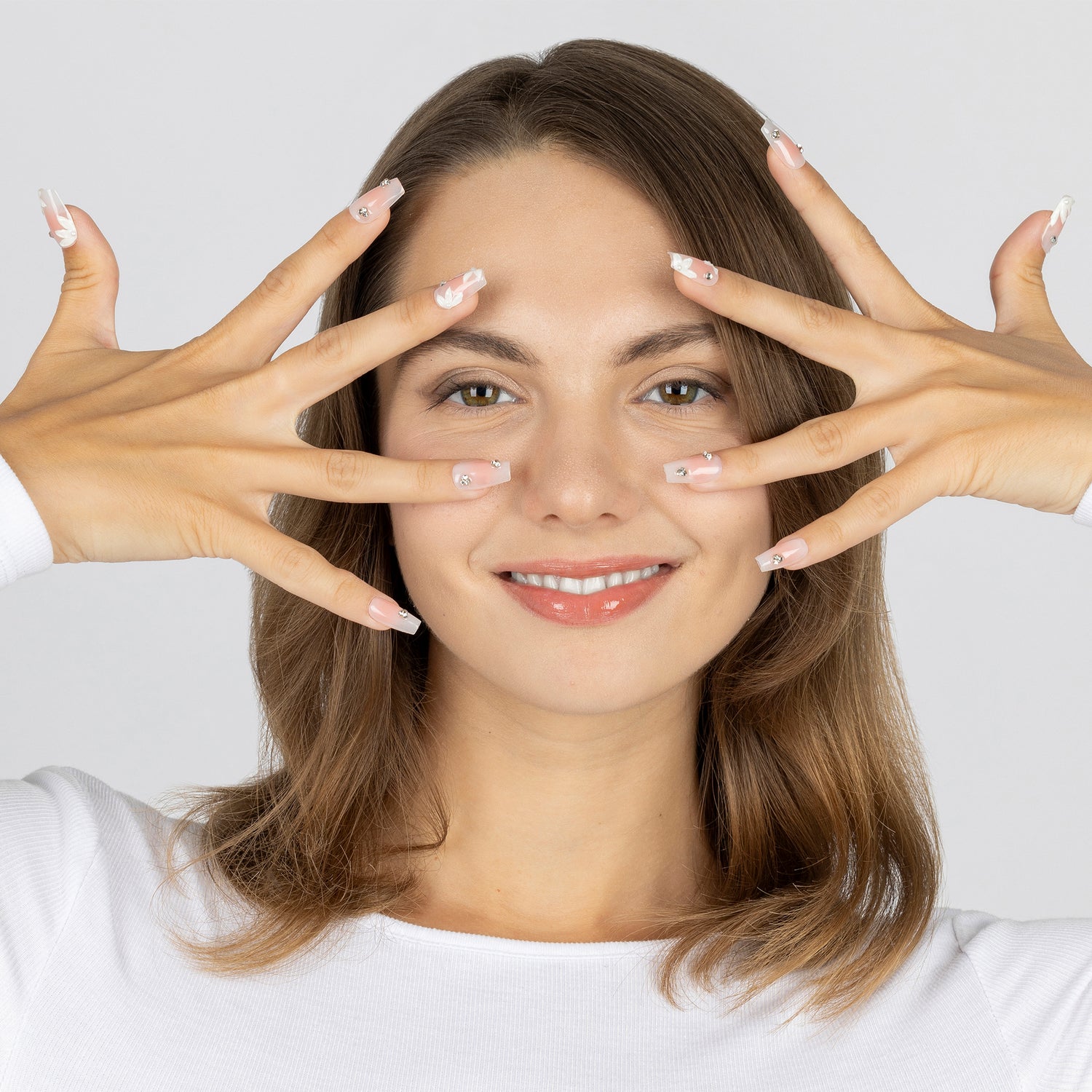 Handmade press-on nails by 3H Nails in style 1308, showcasing a sleek and elegant manicure on natural nails.