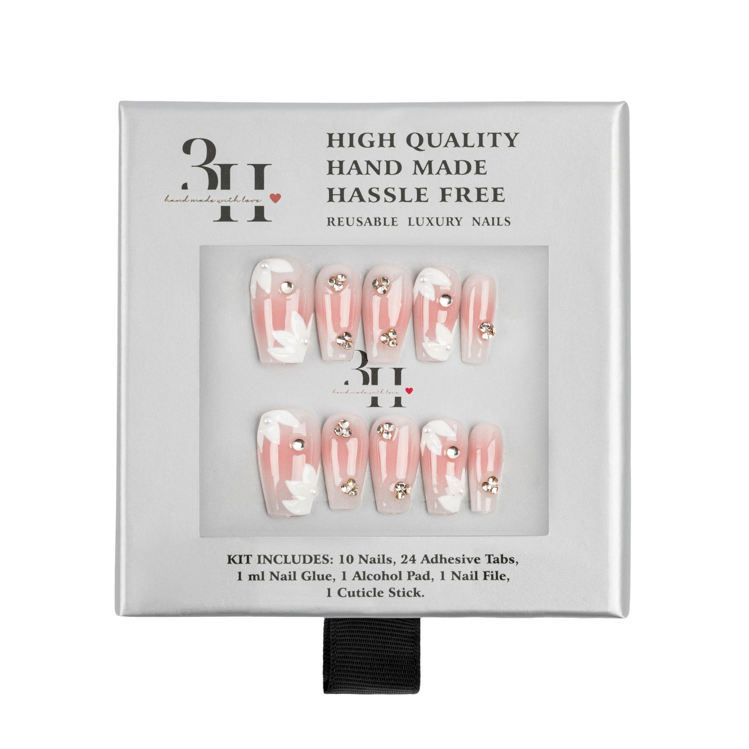 Handmade 3H Nails luxury press-on nails in style 1308, showcasing elegant, natural-looking nail tips with a glossy finish.