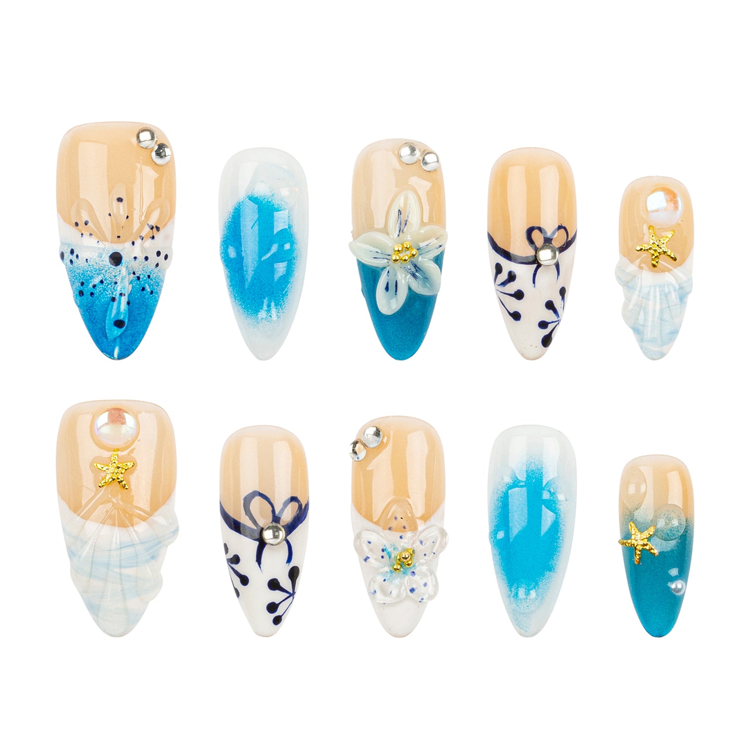 3H Luxury Handmade Press-on Nails - Mermaid Summer - 3H Nails