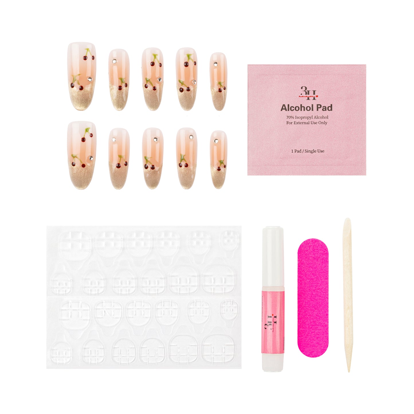 3H Luxury Handmade Press-on Nails - Cherry Bloom