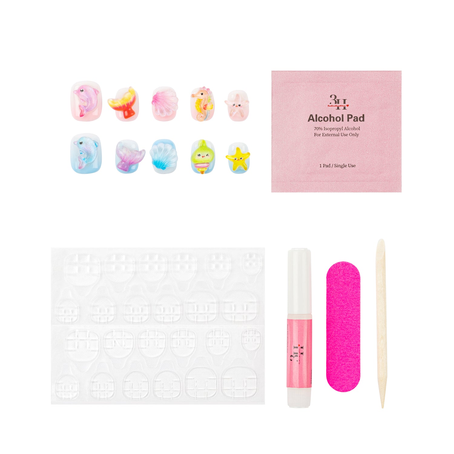 Handmade 3H Nails luxury press-on nails in a natural pink design, showcasing their sleek, polished appearance.