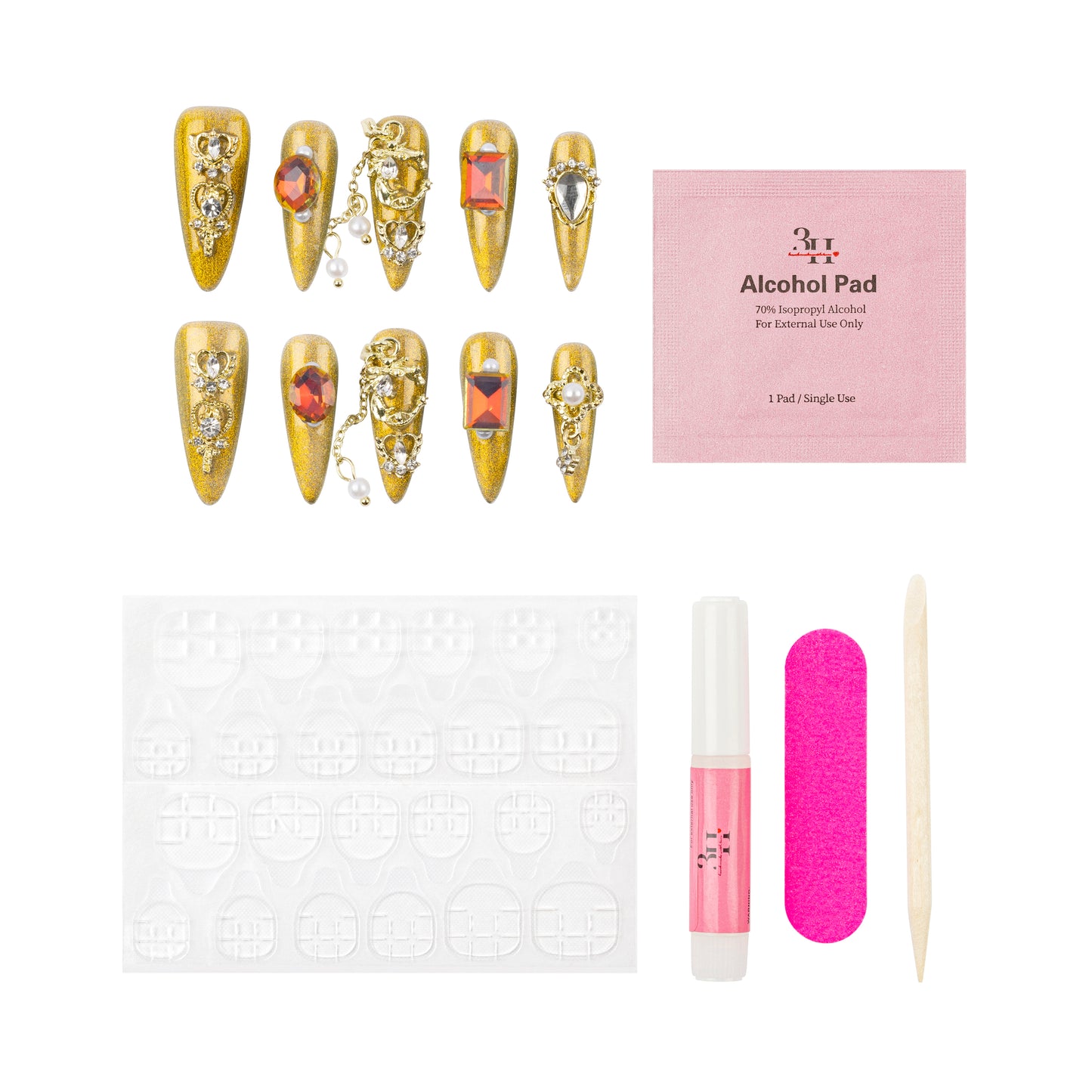 3H Luxury Handmade Press-on Nails - Crown Jewels