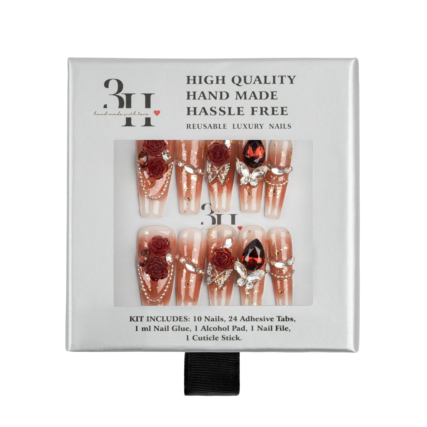3H Luxury Handmade Press-on Nails - Crimson Rose