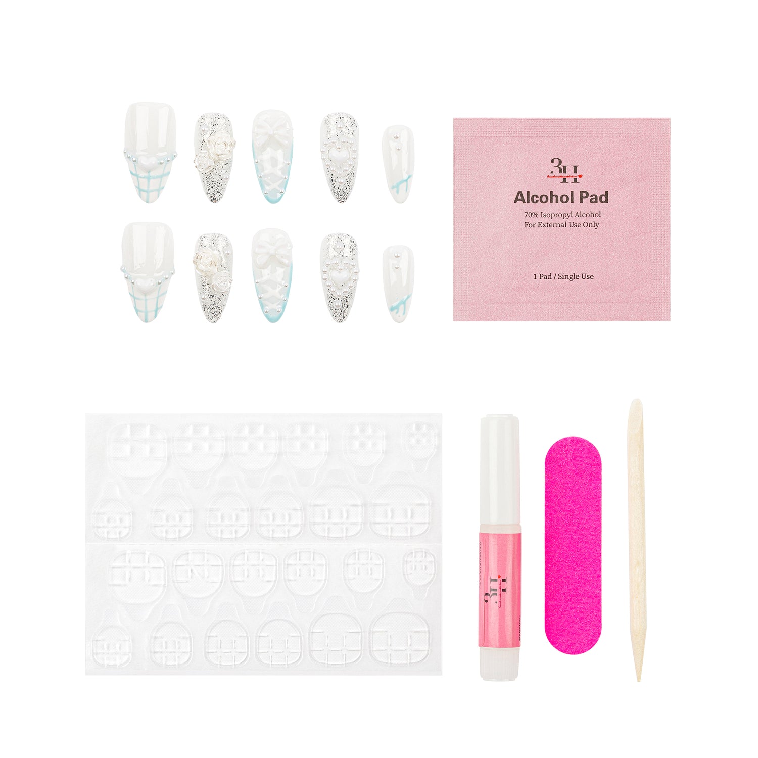 3H Luxury Handmade Press-on Nails - Crystal Frost - 3H Nails