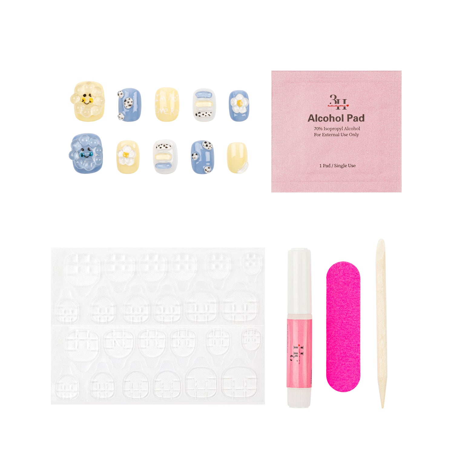 Handmade press-on nails from 3H Nails, showing a set of elegant, natural-looking nail tips in a default design style.