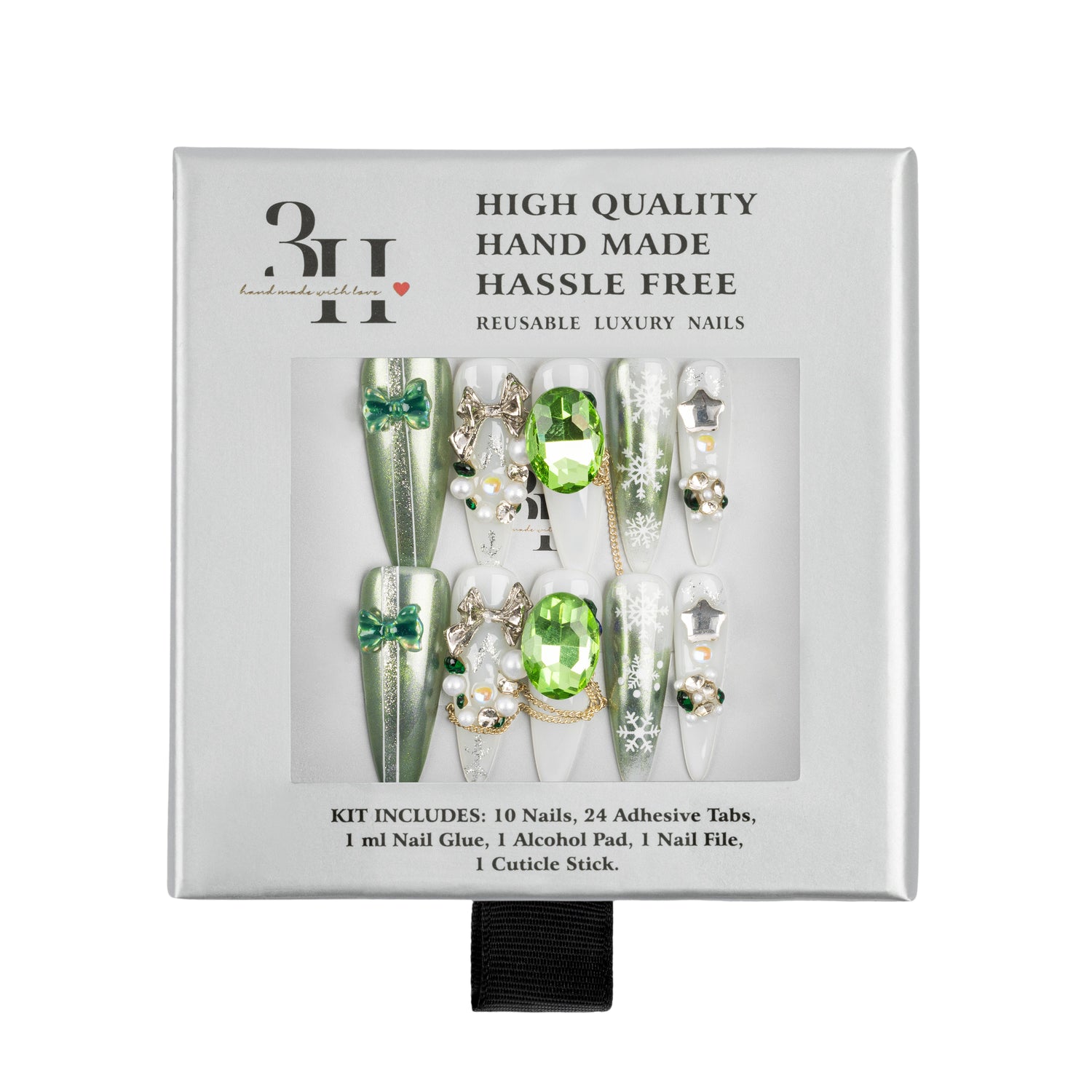 3H Luxury Handmade Press-on Nails - Snowflake Jewel - 3H Nails