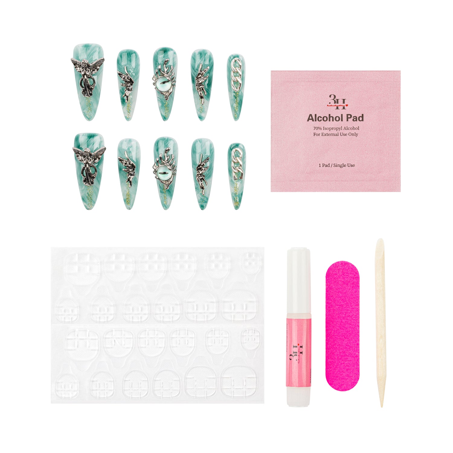 3H Luxury Handmade Press-on Nails - Emerald Elegance - 3H Nails