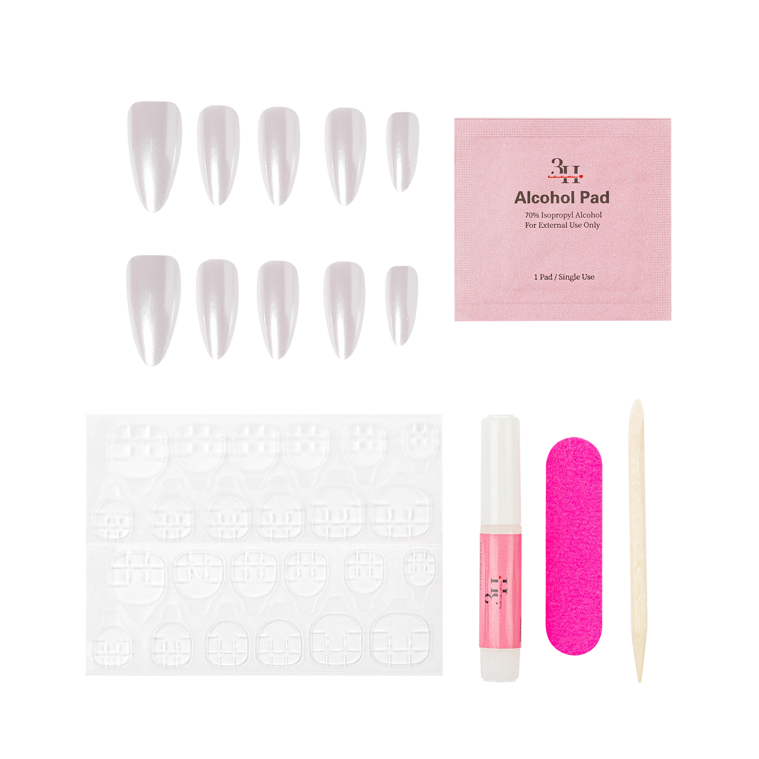 Handmade press-on nails with pearl accents from 3H Nails' Pearlfection collection, showcasing elegant, stylish nail designs.