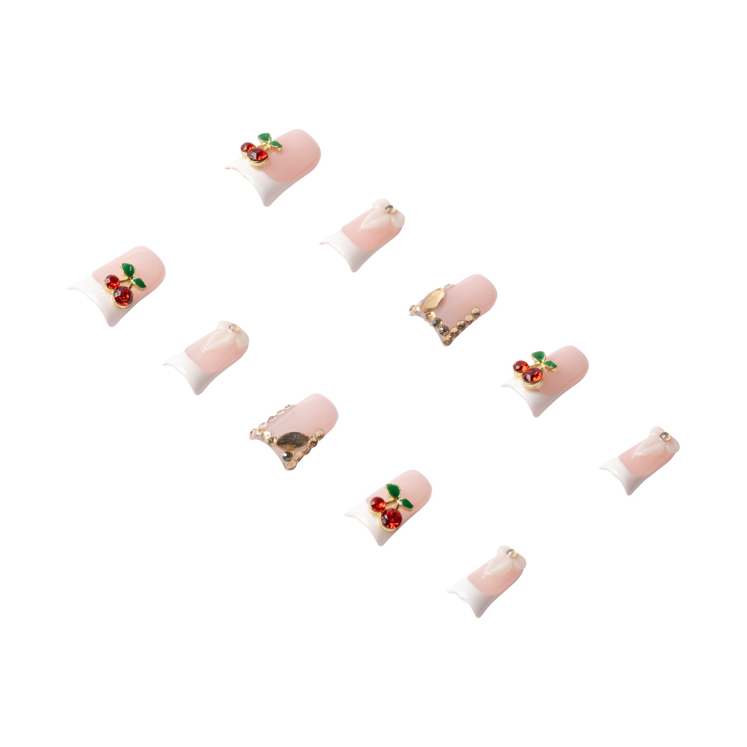 Handmade press-on nails in Y2K Duck Nail Daze style by 3H Nails, showcasing glossy, colorful nail designs on natural nails.