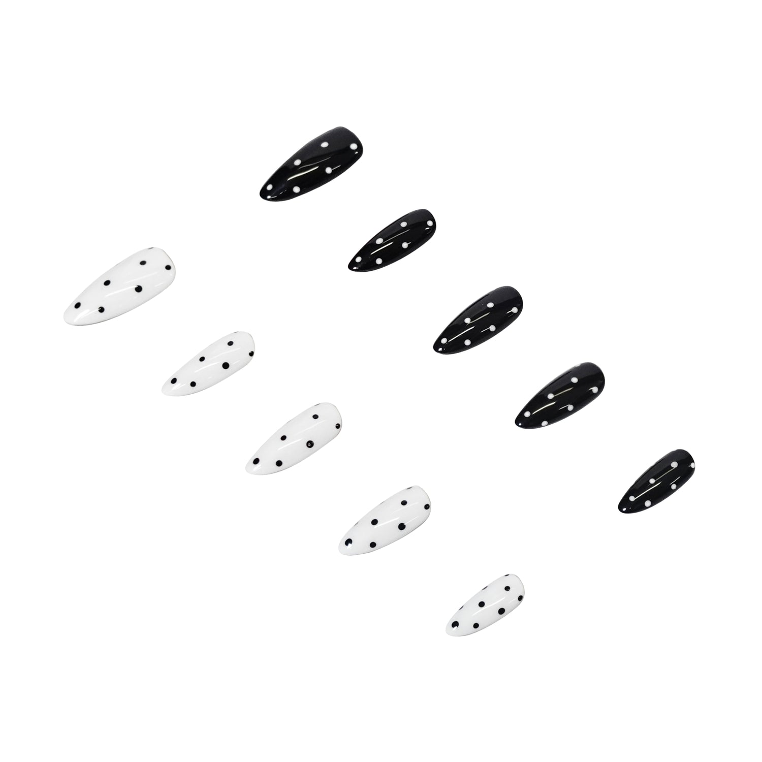 Handmade press-on nails from 3H Nails in the Boat Party style, displayed with an angled view showing their design and shape.