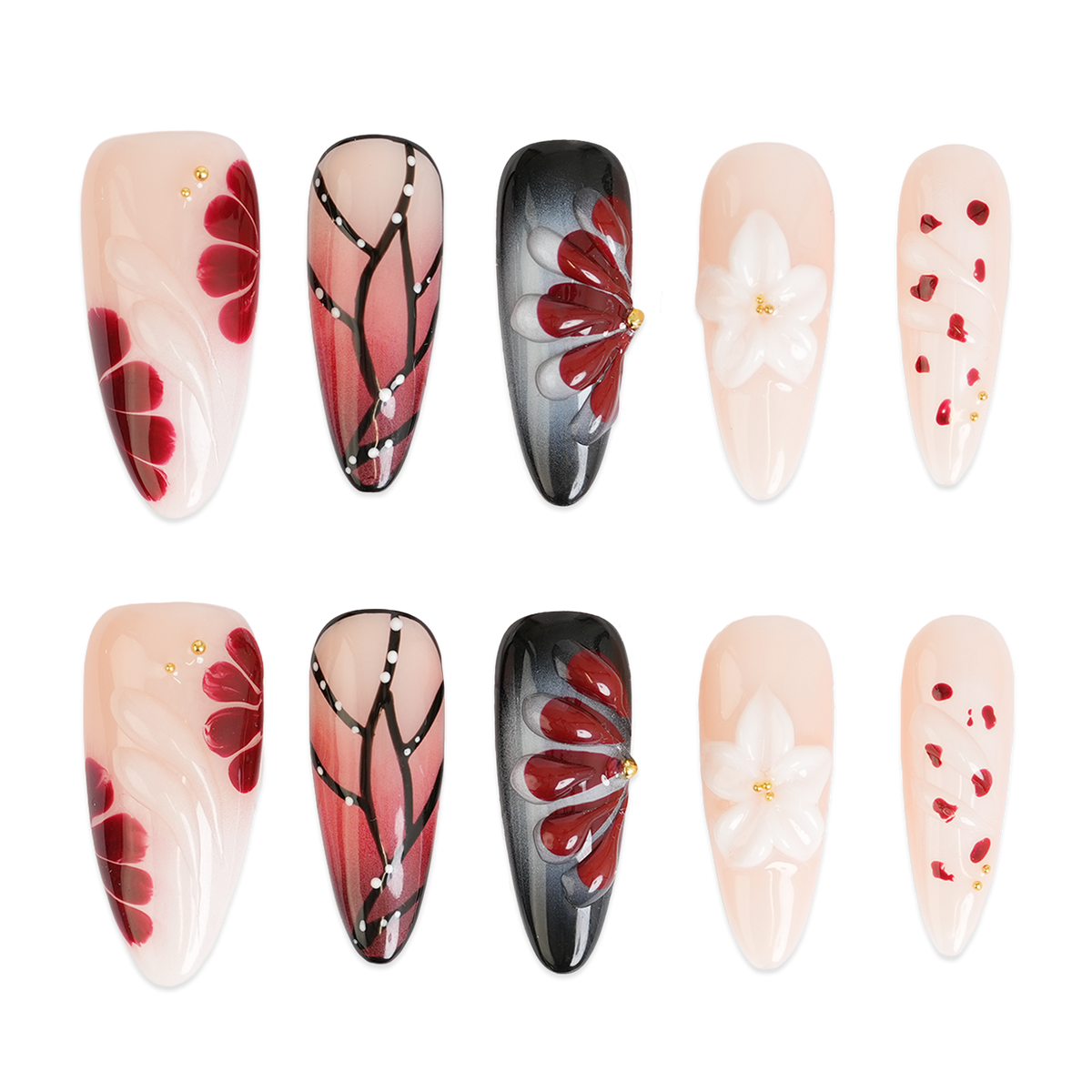 Berry Bloom - Long Almond Press-On Nails - 3H Nails