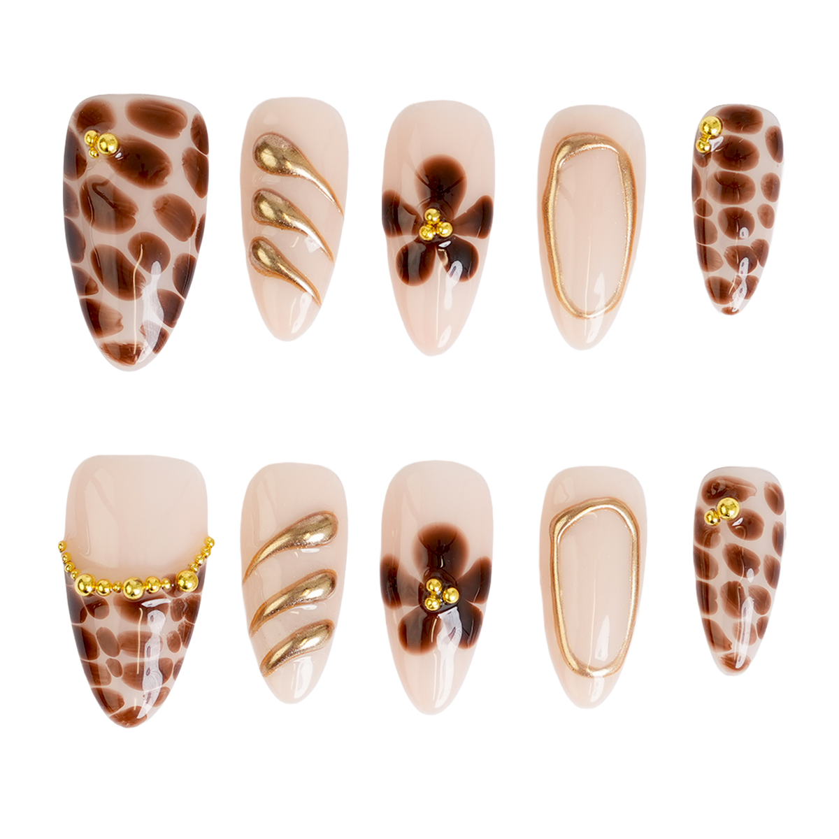 Café Gold - Long Almond Press-On Nails - 3H Nails