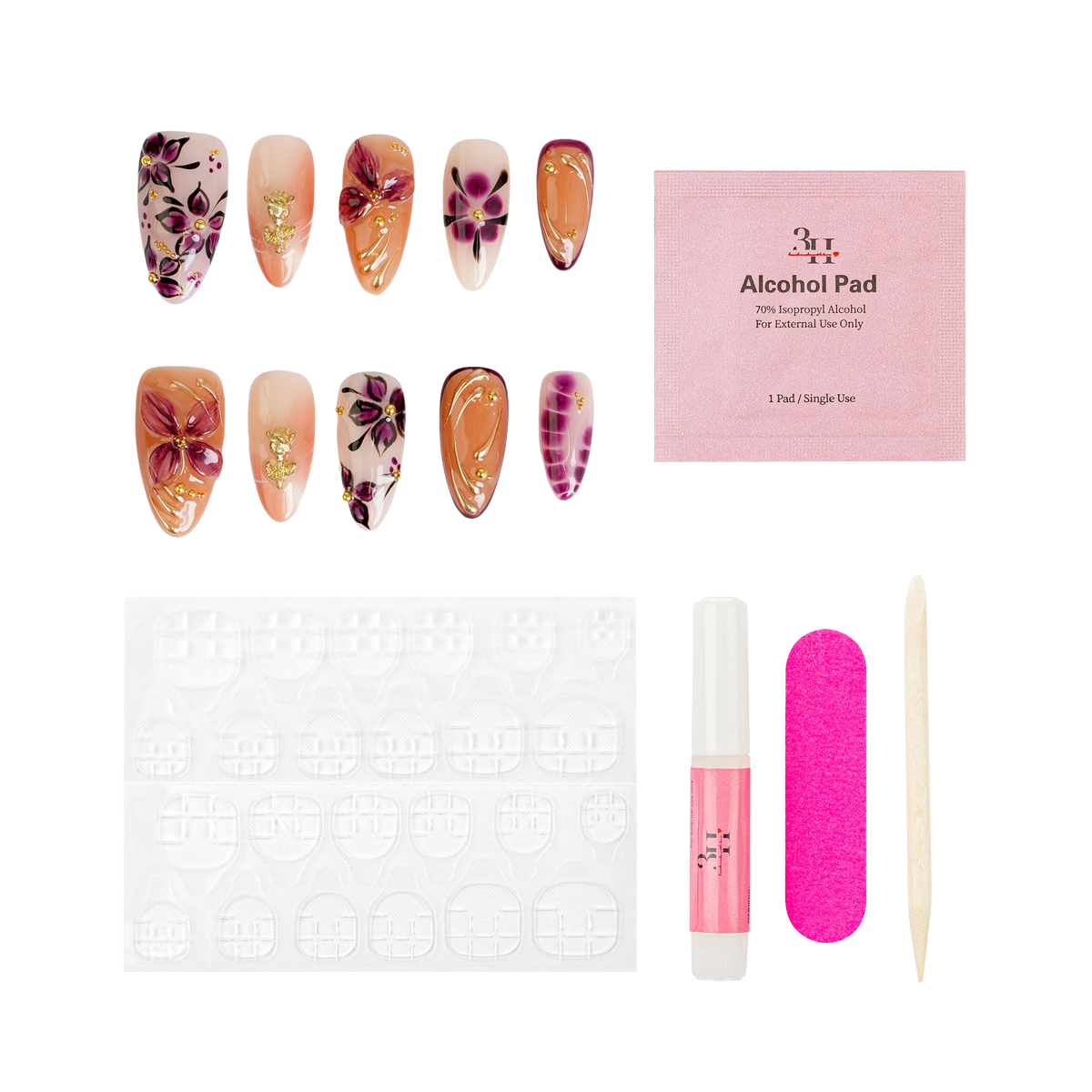 Cocoa Blossom - Long Almond Press-On Nails - 3H Nails
