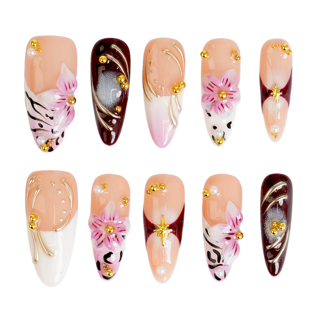 Raspberry Mocha - Long Almond Press-On Nails - 3H Nails