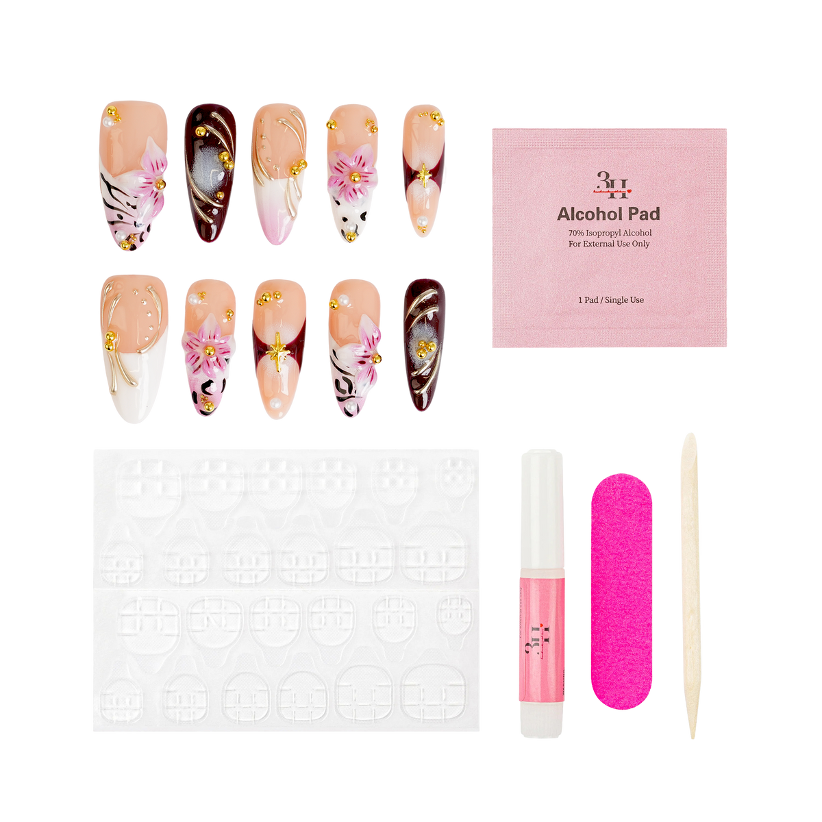 Raspberry Mocha - Long Almond Press-On Nails - 3H Nails