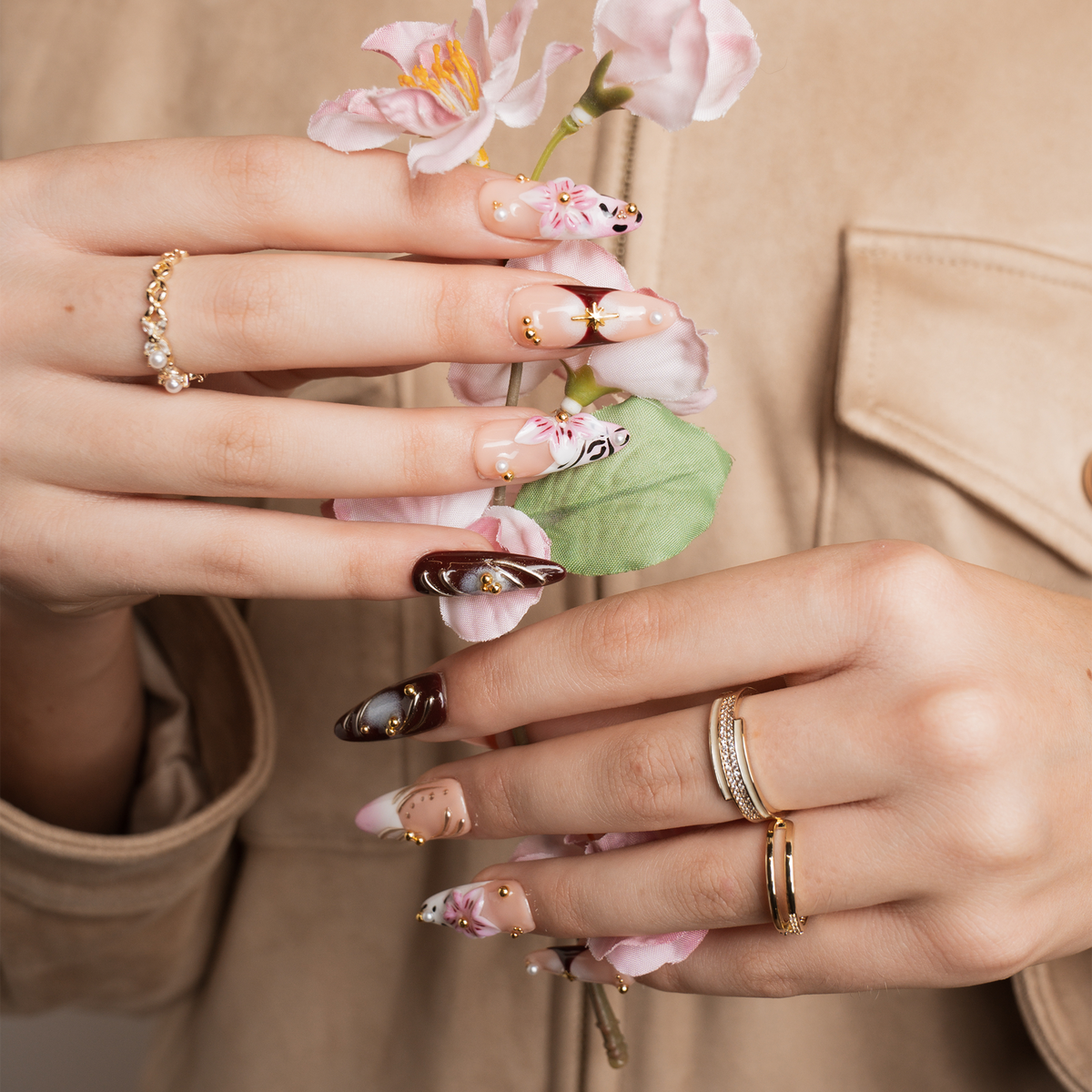 Raspberry Mocha - Long Almond Press-On Nails - 3H Nails