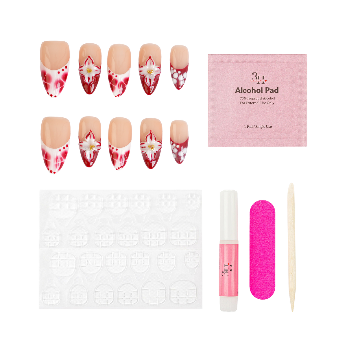 Red Velvet - Medium Almond Press-On Nails - 3H Nails