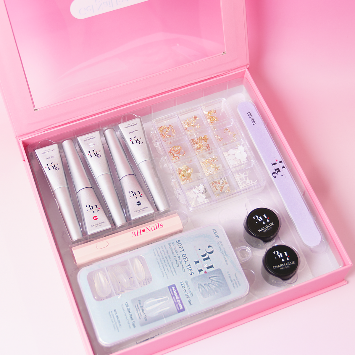 3H Nails Gel Nail Extension Starter Kit with ocean-inspired colors and tools for professional nail enhancements.
