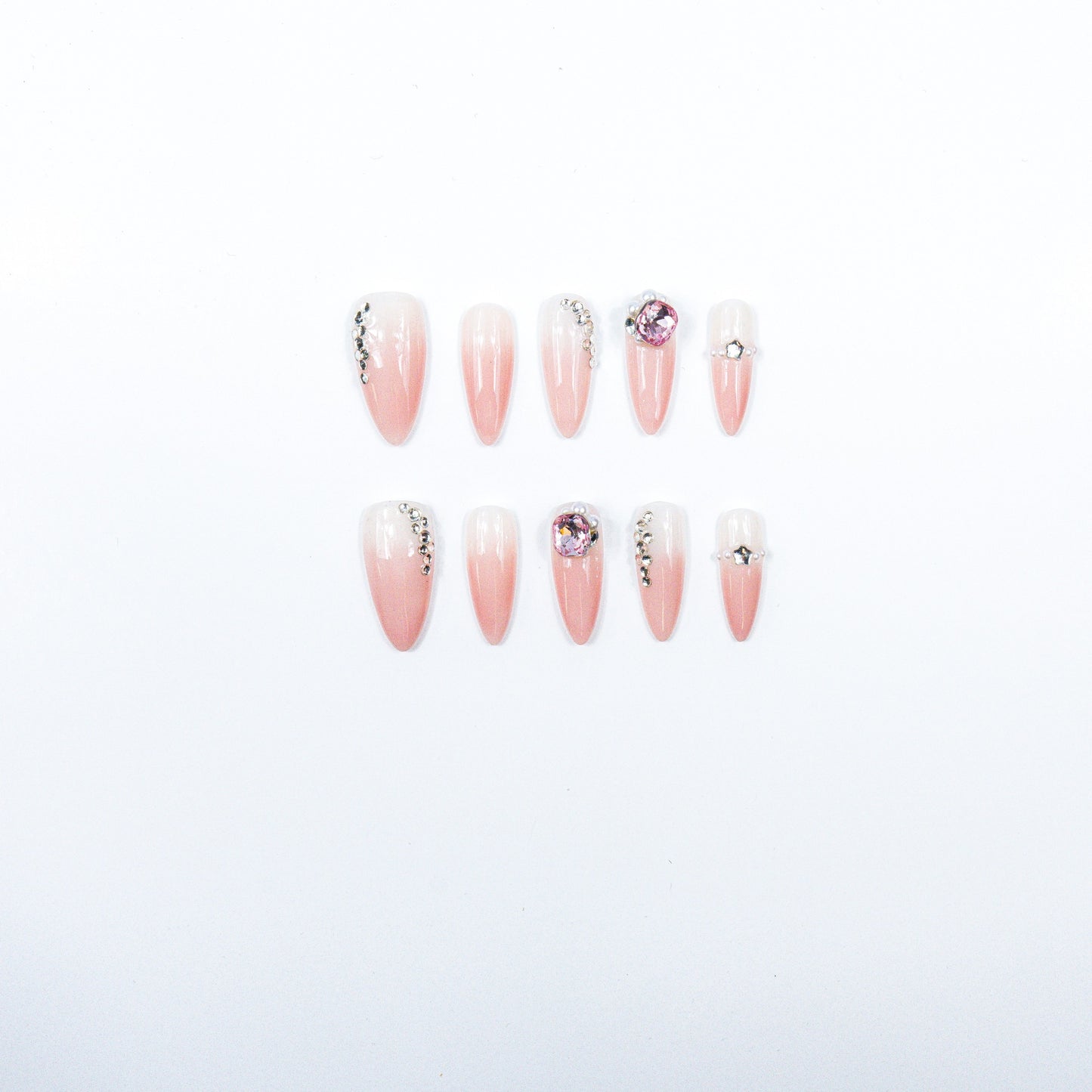 3H Luxury Handmade Press-on Nails - Blush Gem Elegance Nails