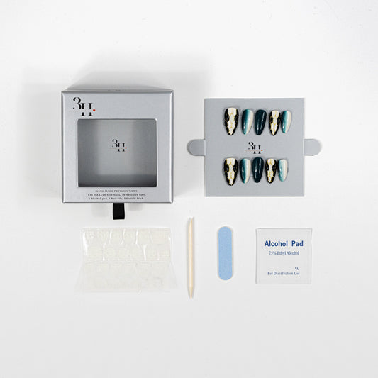 3H Luxury Handmade Press-on Nails - Teal Snake