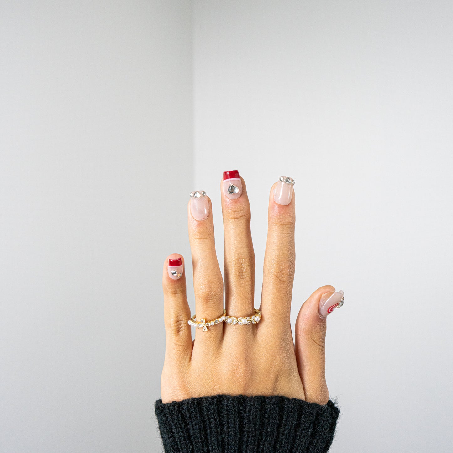3H Luxury Hand made press on nails-Ruby Bow Charm