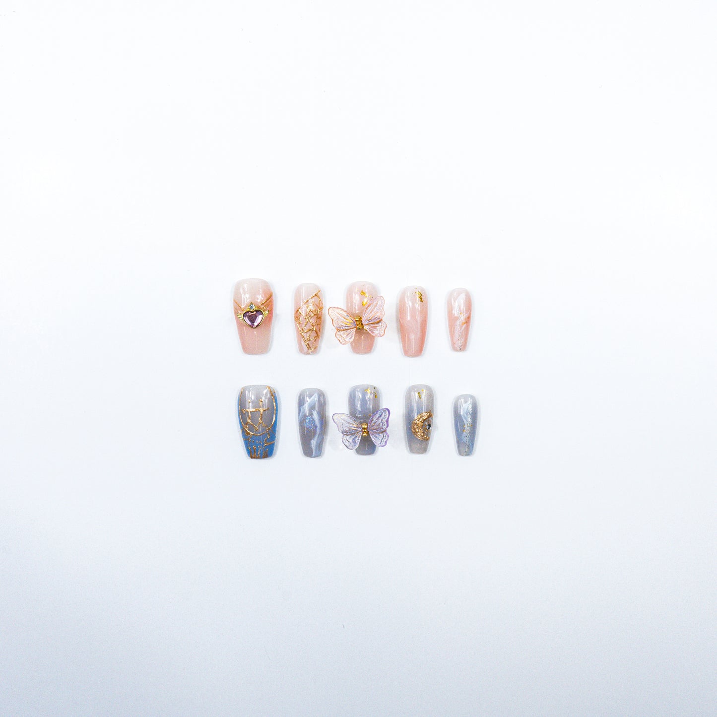 3H Luxury Handmade Press-on Nails - Butterfly Charm