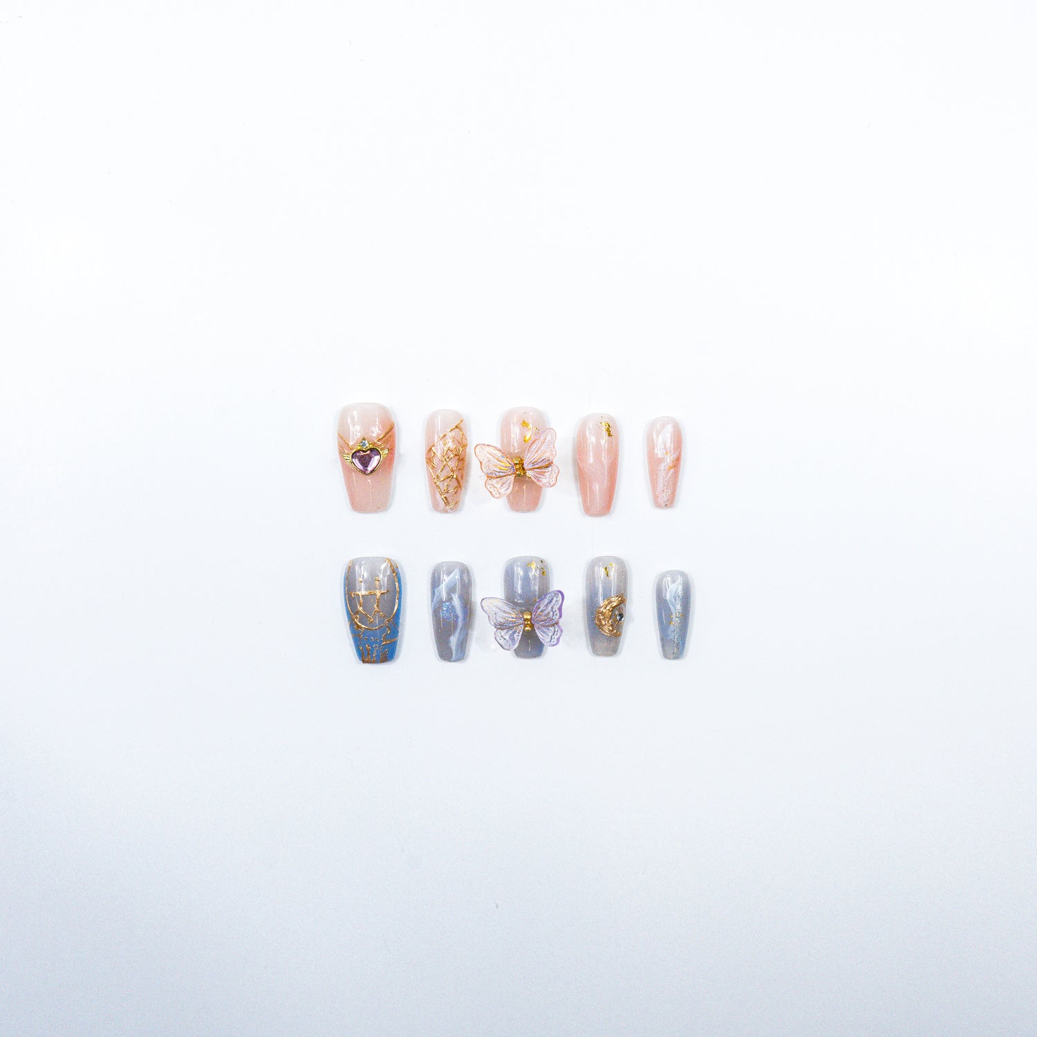 3H Luxury Handmade Press-on Nails - Butterfly Charm - 3H Nails