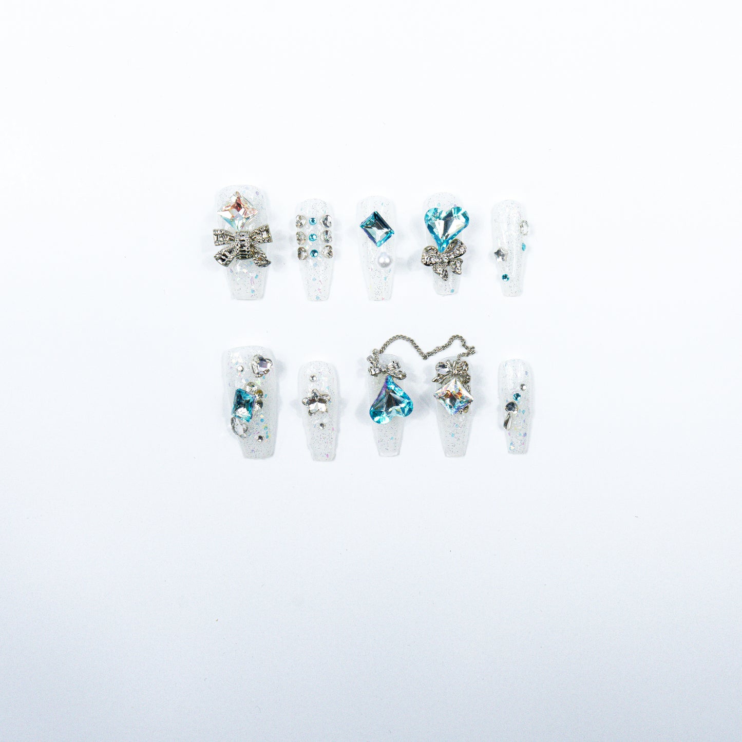 3H Luxury Handmade Press-on Nails - Crystal Blue Glam