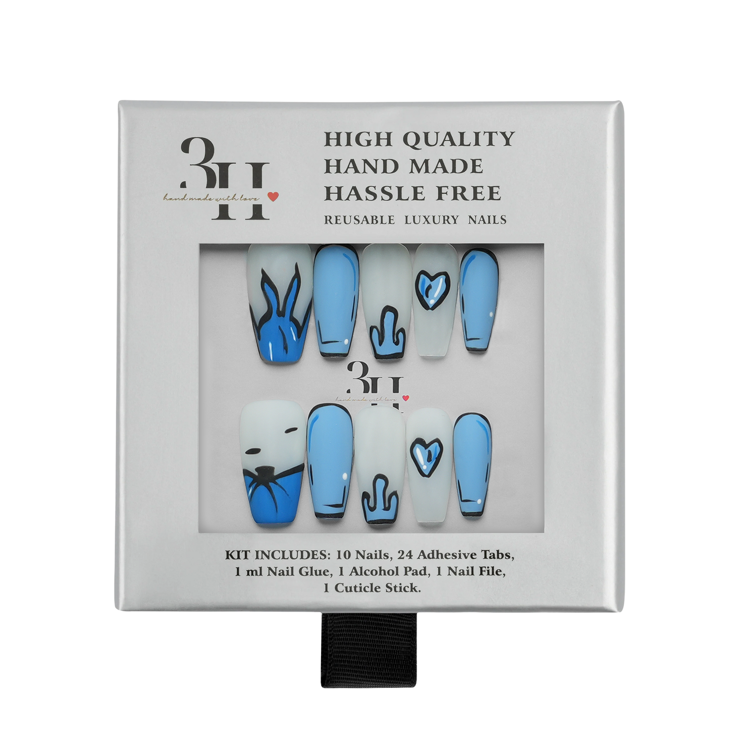 Blue Bunny Pop - Medium Coffin Press-On Nails