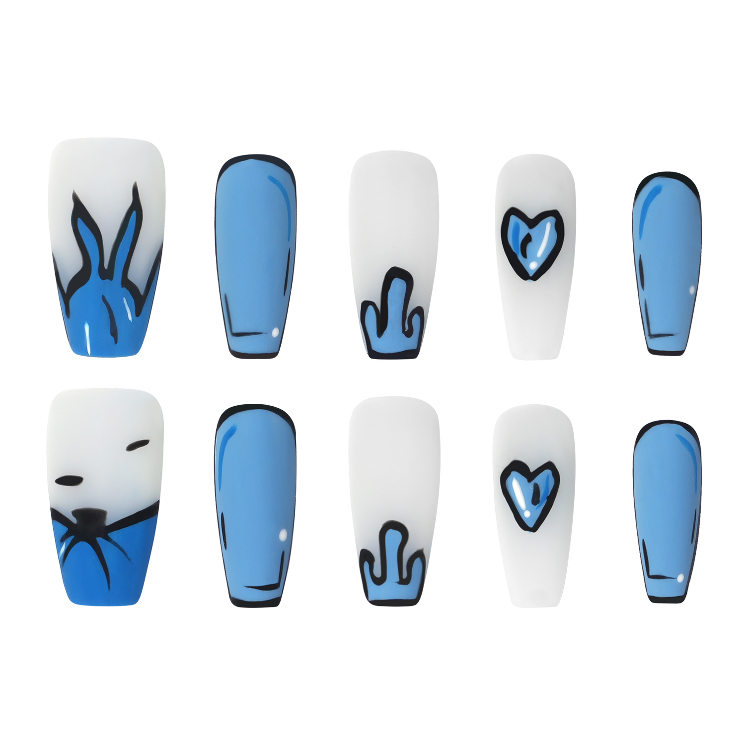 Blue Bunny Pop - Medium Coffin Press-On Nails