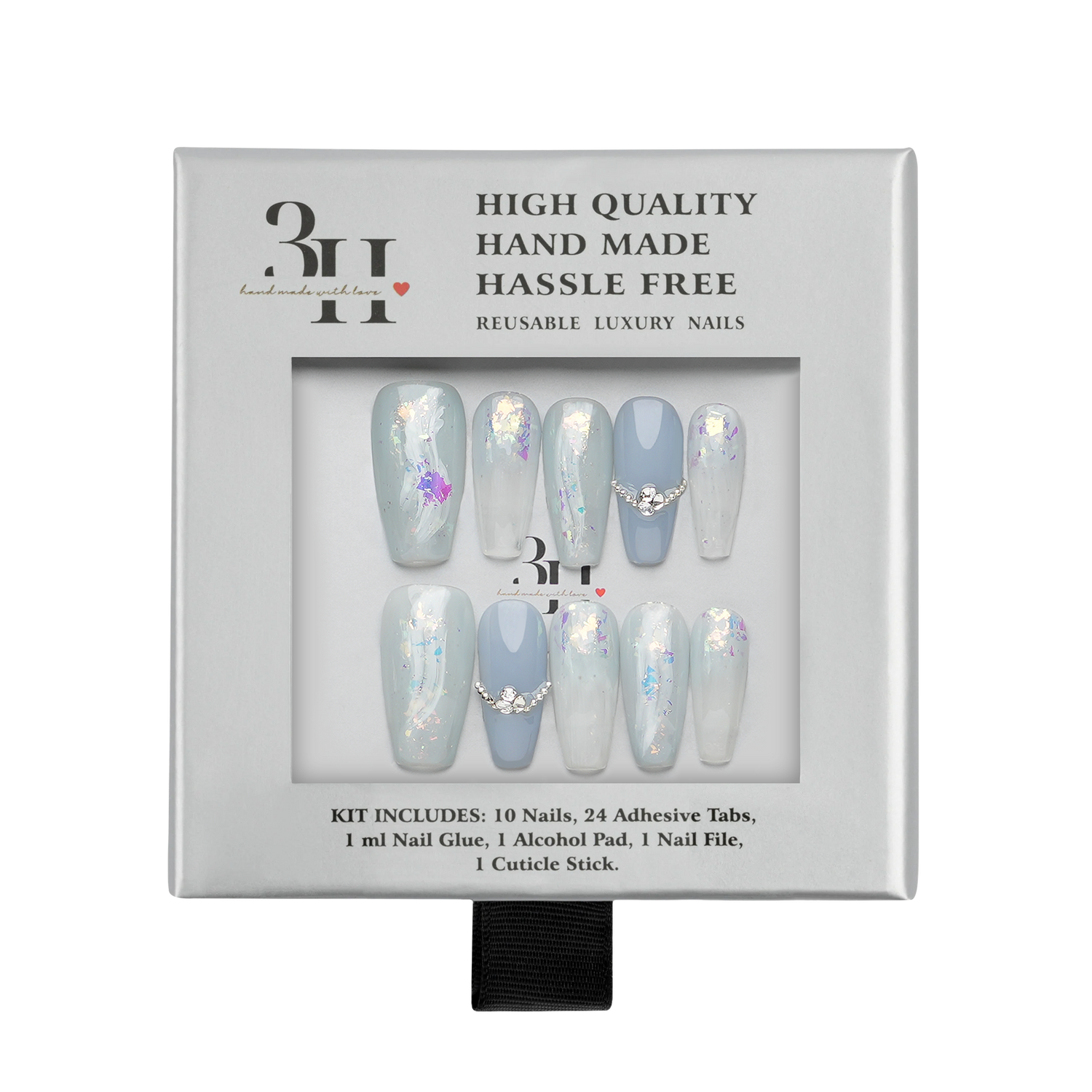Icy Opal - Medium Coffin Press-On Nails