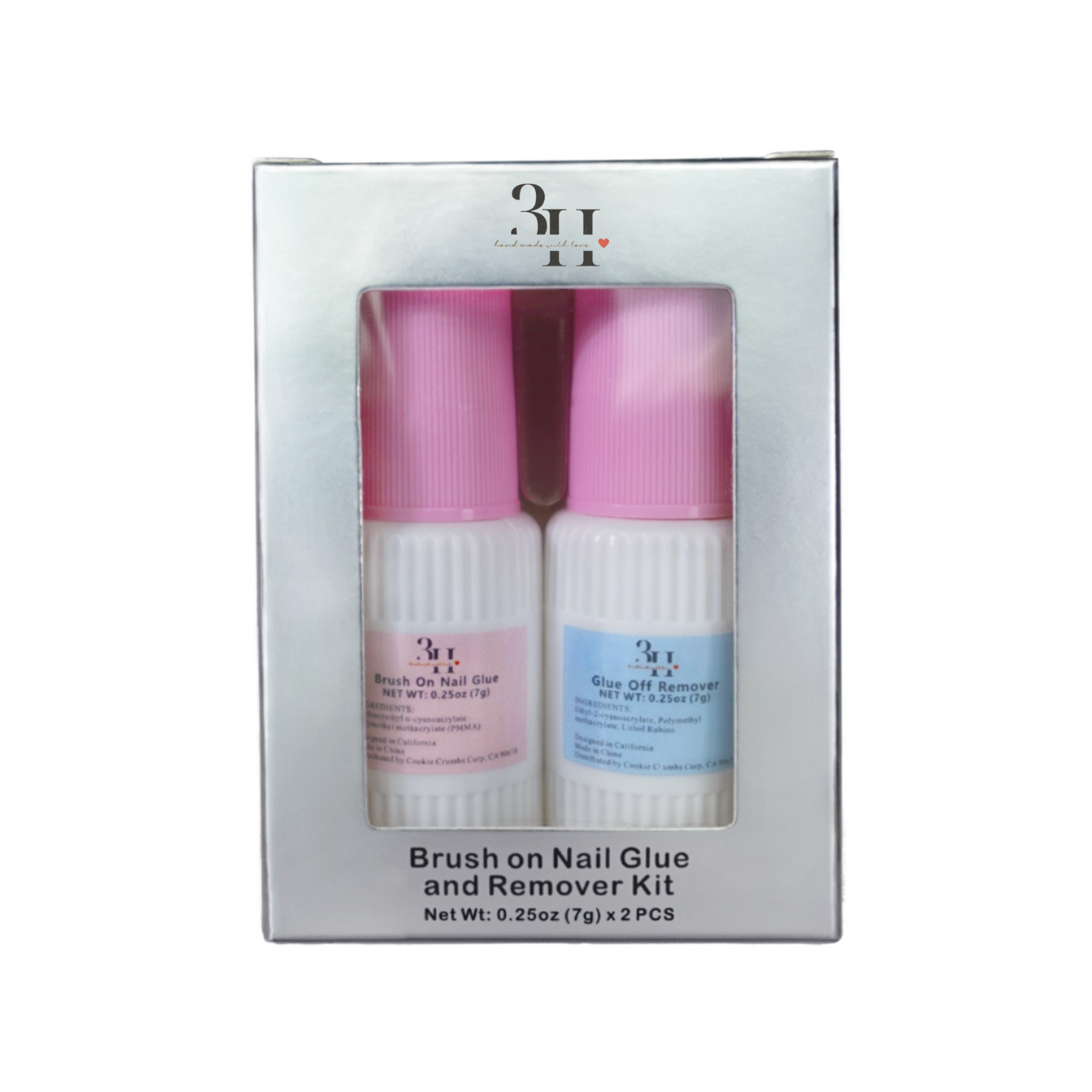 3H Nails 2-in-1 Brush on Press-on Nail Glue and Glue Remover Kit packaging on a white background