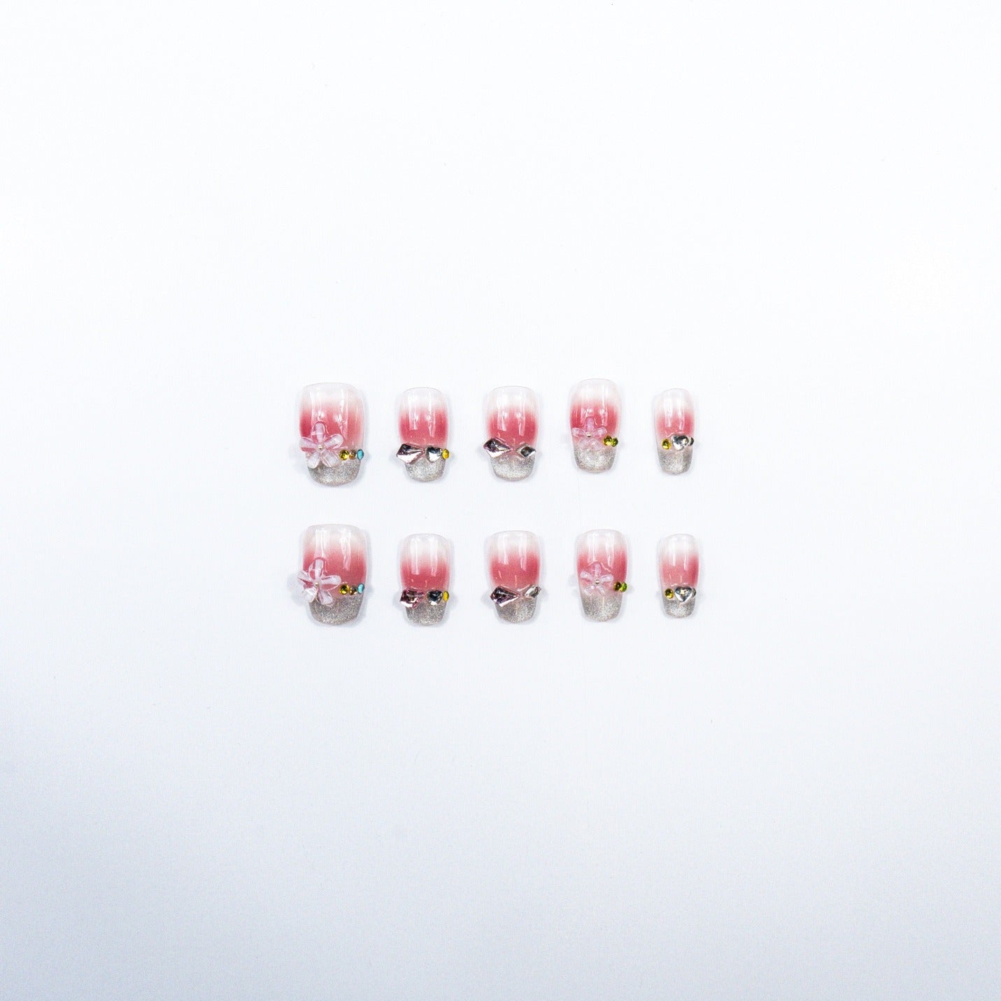 3H Luxury Handmade Press-on Nails - Pink Flower Sparkle - 3H Nails