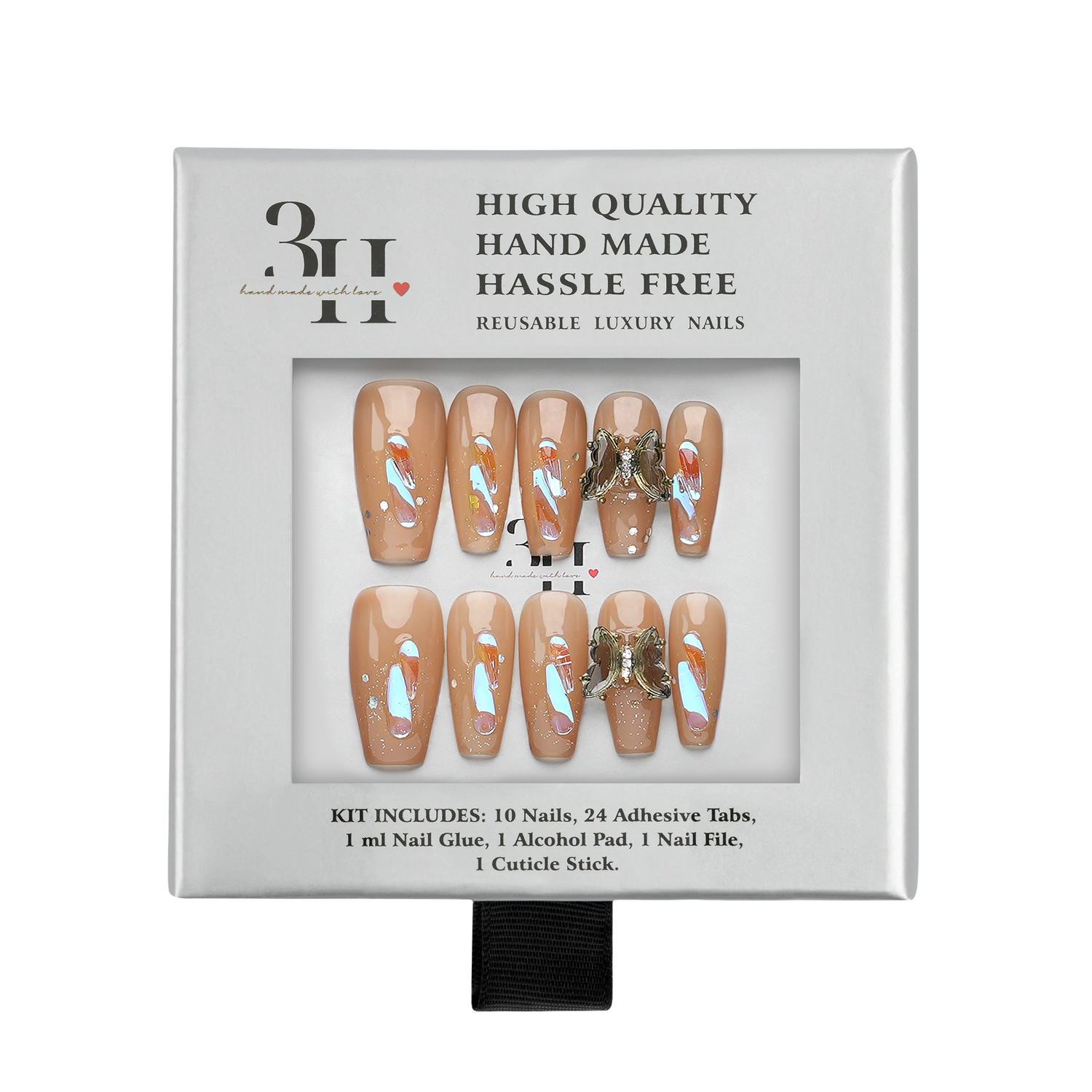 Gilded Flutter - Medium Coffin Press-On Nails