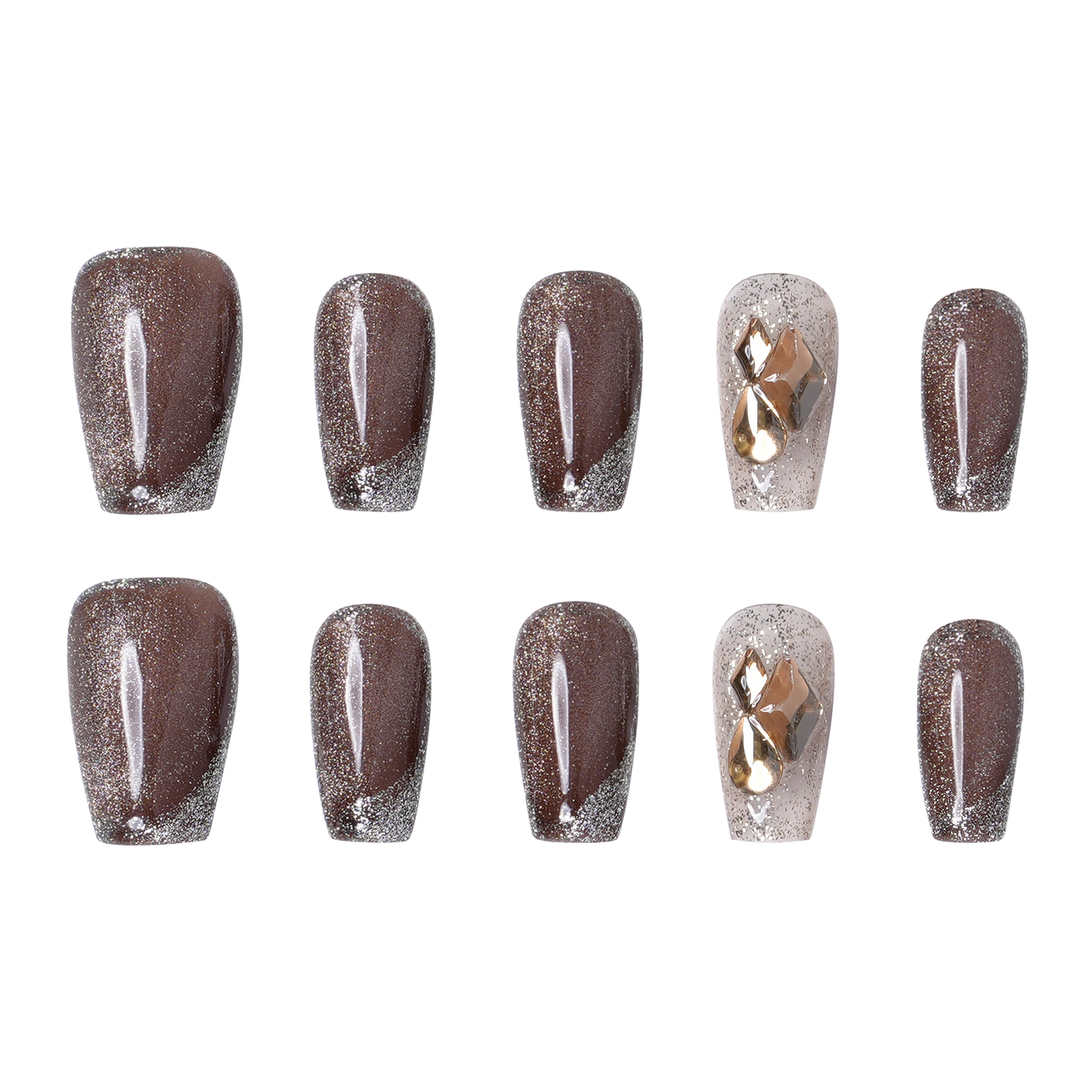 Gilded Mocha - Medium Coffin Press-On Nails