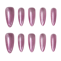 Medium almond press-on nails in Lucid Rose by 3H Nails, showcasing elegant, natural-looking nail design with a soft pink hue.