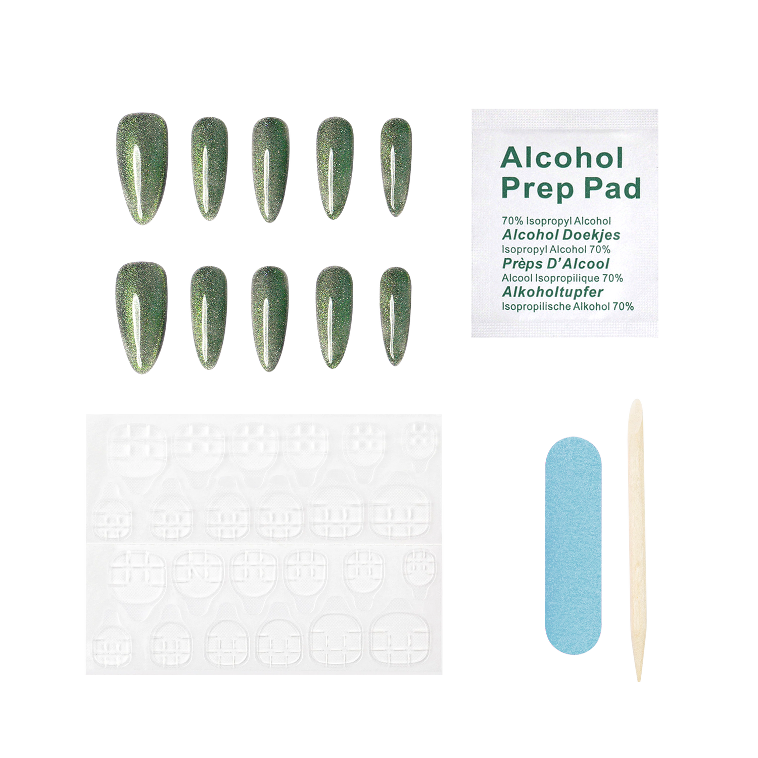 Medium almond press-on nails in Lucid Jade by 3H Nails, showcasing glossy, natural-looking nail tips with a smooth finish.
