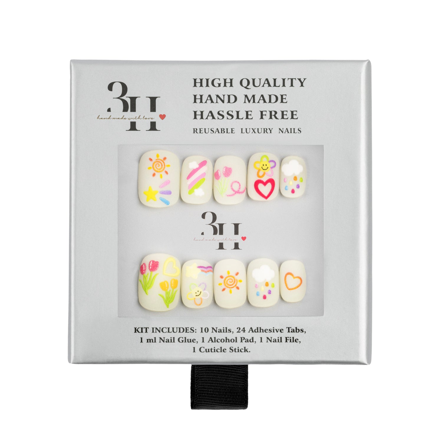 3H Luxury Handmade Press-on Nails - Floral Sketches - 3H Nails